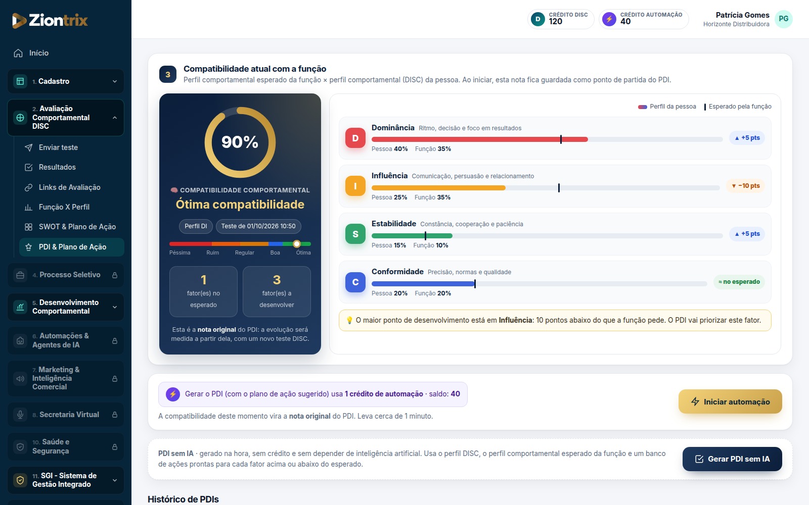 Compatibilidade atual com a função no PDI
