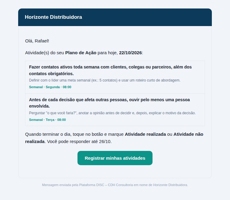 E-mail com a tarefa do dia